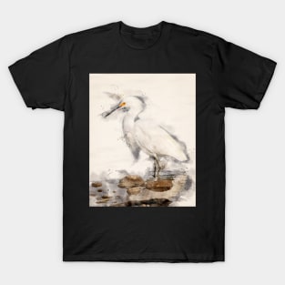 Snowy White Egret in Watercolor T-Shirt